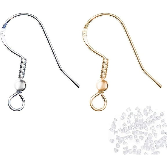 925 Sterling Silver Gold Earring Hooks 40 PCS, Jewelry Making DIY,Hypoallergenic Earring,with 40 PCS Earring Backs(20 Silver/20 Gold)