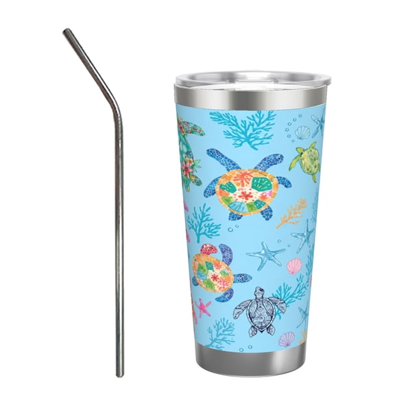 20oz Colorful Sea Turtle Tumbler with Handle and Straw Ocean Insulated Travel Coffee Cup Gift with Stainless Steel Straw