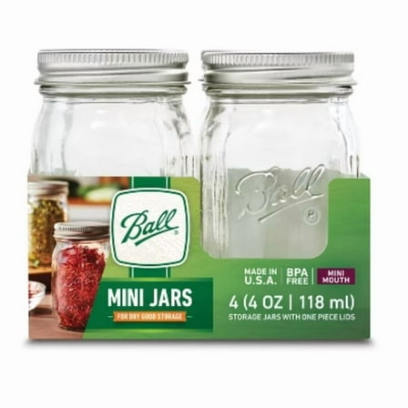4oz 4pk Glass Mini Mason Jar with Lid: Spice Storage, Clear Food Container Set, Dishwasher-Safe, Metal Lid