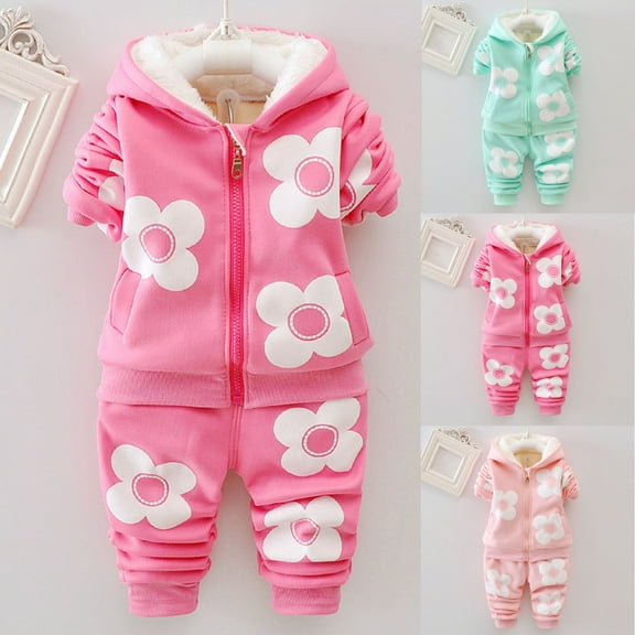 Hinvhai Toddler Baby Fleece Set Winter Pullover Tops Pants 2pcs Set,Toddler Sweatshirt Fluffy Outfit Pink 3-4Years