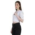 thumbnail image 3 of Moomaya Puff Sleeve Crop Top For Women Solid Button Down Collar Designer Shirt, 3 of 7