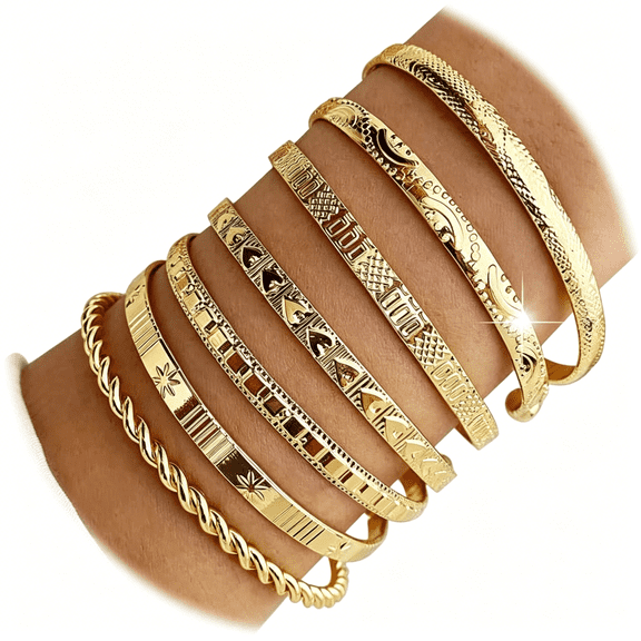 DESIGNICE Golden Bangles for Women,Adjustable Bangle Bracelets,Multi Layer Open Stackable Cuff Bracelet Set,Fashion Accessories Jewelry Gifts for Women