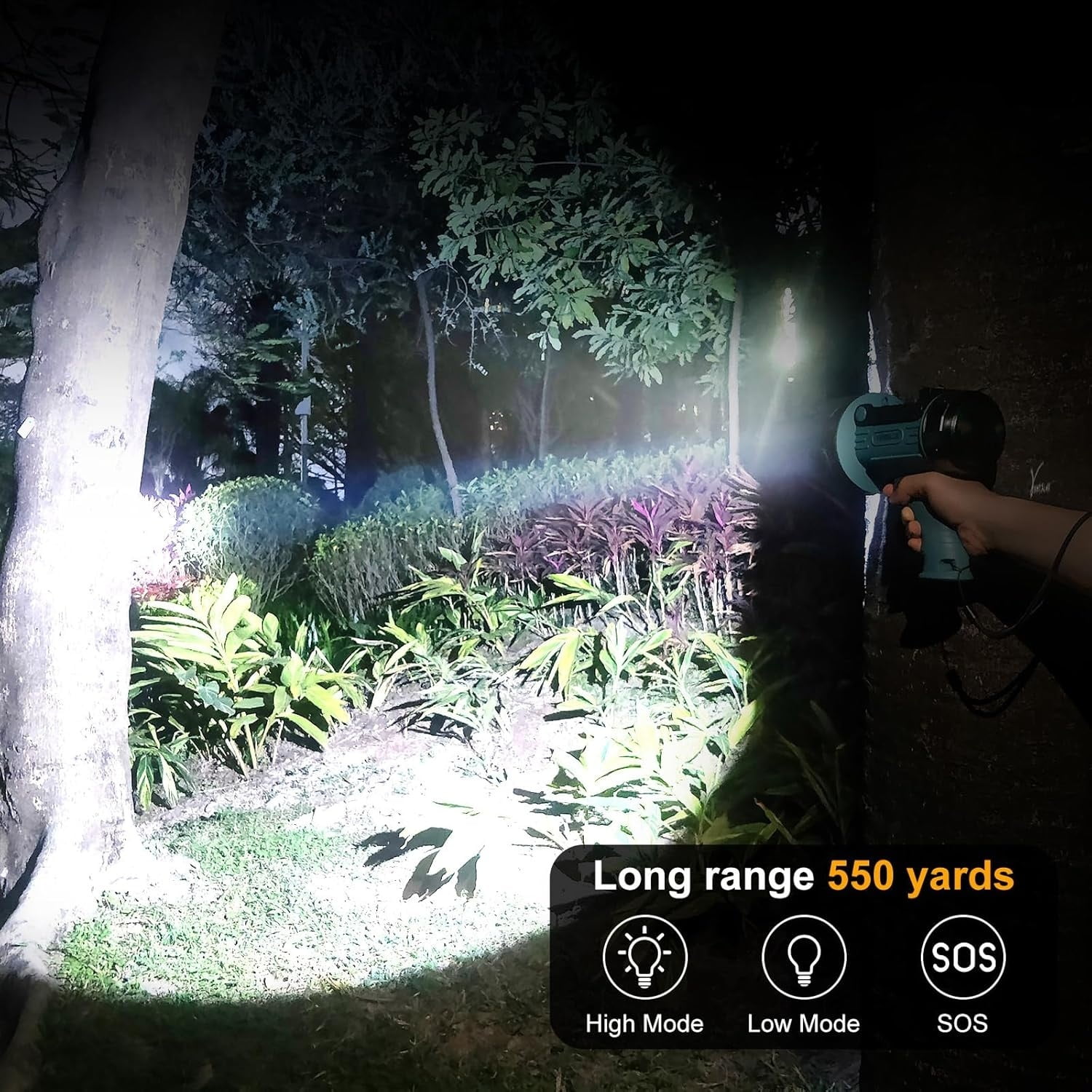 Rechargeable Spotlight Flashlight with 1000000 High Lumen LED, IP67 Waterproof Long Running Spot Light searchlight, Impact Resistant Handheld Spotlight with Foldable Stand Red Lens