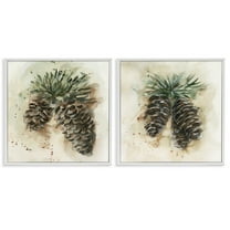 Stupell Industries Watercolor Drawing Pine Cones Plants & Flowers Painting White Framed Art Print Wall Art, 17 x 17, Set of 2