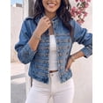 thumbnail image 3 of ChicMe Women's Denim Jackets Button Up Stand Collar Long Sleeve Jeans Jacket with Pockets Casual Lightweight Fall Coat Blue-m, 3 of 8