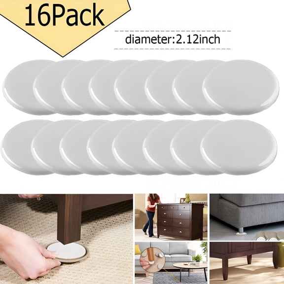 LAMIRO Furniture Sliders 16 Pack Sliders for Furniture Legs,2-1/8" Furniture Carpet Moving Pads,Heavy Duty Chair Leg Floor Protectors Movers Coasters for Hardwood Floor,Reusable Round Glides Glider