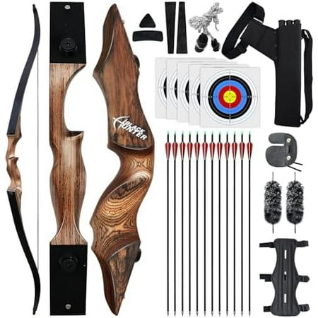 Black Hunter 60 inch Archery Recurve Bow and Arrows Set for Adults with 12 Pcs Carbon Arrows 20-60lb Recurve Hunting Bow for Adults and Beginners to Advanced Outdoor Practice