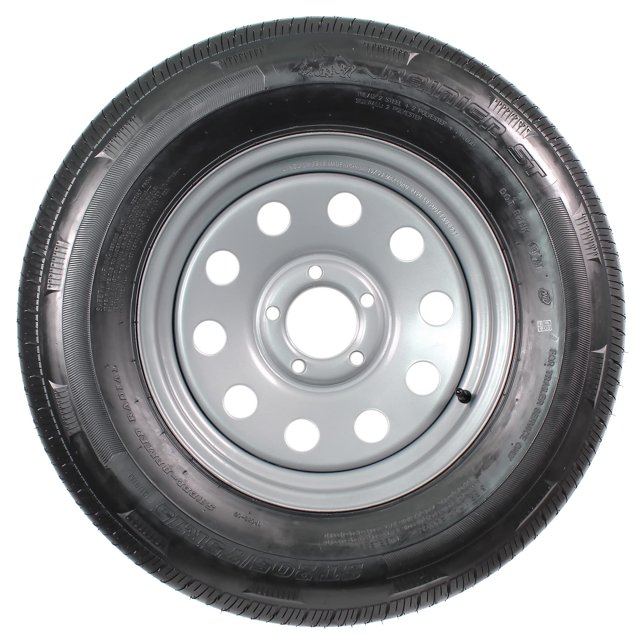 eCustomrim Radial Trailer Tire On Rim ST205/75R15 D Load Range 5-5 Silver Modular Wheel - 6 Year Warranty w/Free Roadside