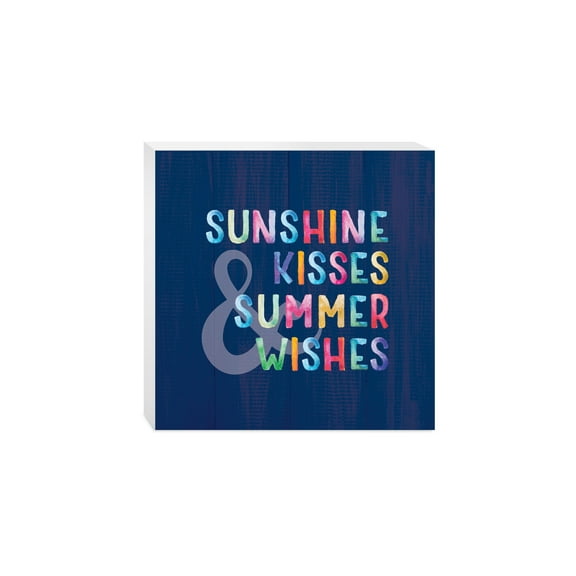 Sunshine Kisses Wishes Colorful Script 10 x 10 Wood Tabletop Sign Plaque