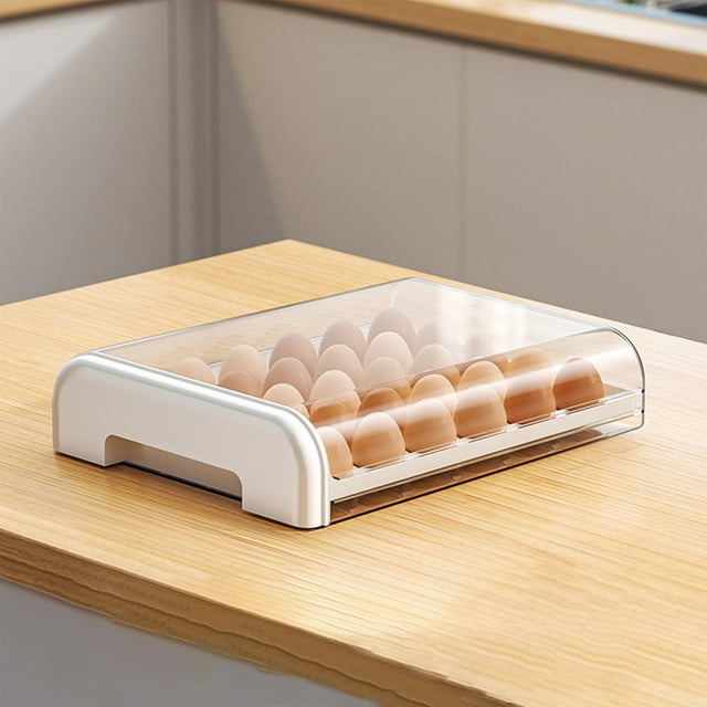 Huevera de Refrigerador con Cajón Multicapa de Apertura a Presión | Capacidad para 30 Huevos | Plástico Transparente | 33,7 X 27 X 7,7 Cm | Caja de Almacenamiento a Prueba de Cenizas