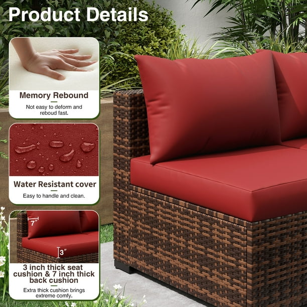 ELPOSUN 7 Pieces Patio Furniture Set All Weather Outdoor Sectional Sofa, Outdoor Modern Sectional Furniture Wicker Couch with Glass Coffee Table, Thicken Red Cushions, Water... ELPOSUN 7 Pieces Patio Furniture Set All Weather Outdoor Sectional Sofa, Outdoor Modern Sectional Furniture Wicker Couch with Glass Coffee Table, Thicken Red Cushions, Water... - Image 3