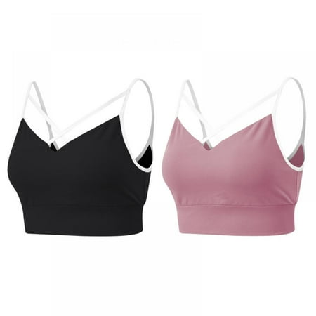 

2 Pack Women Shock Proof Yoga Bra Gathered Running Sports Vest Solid Breathable Workout Fitness Bralettes