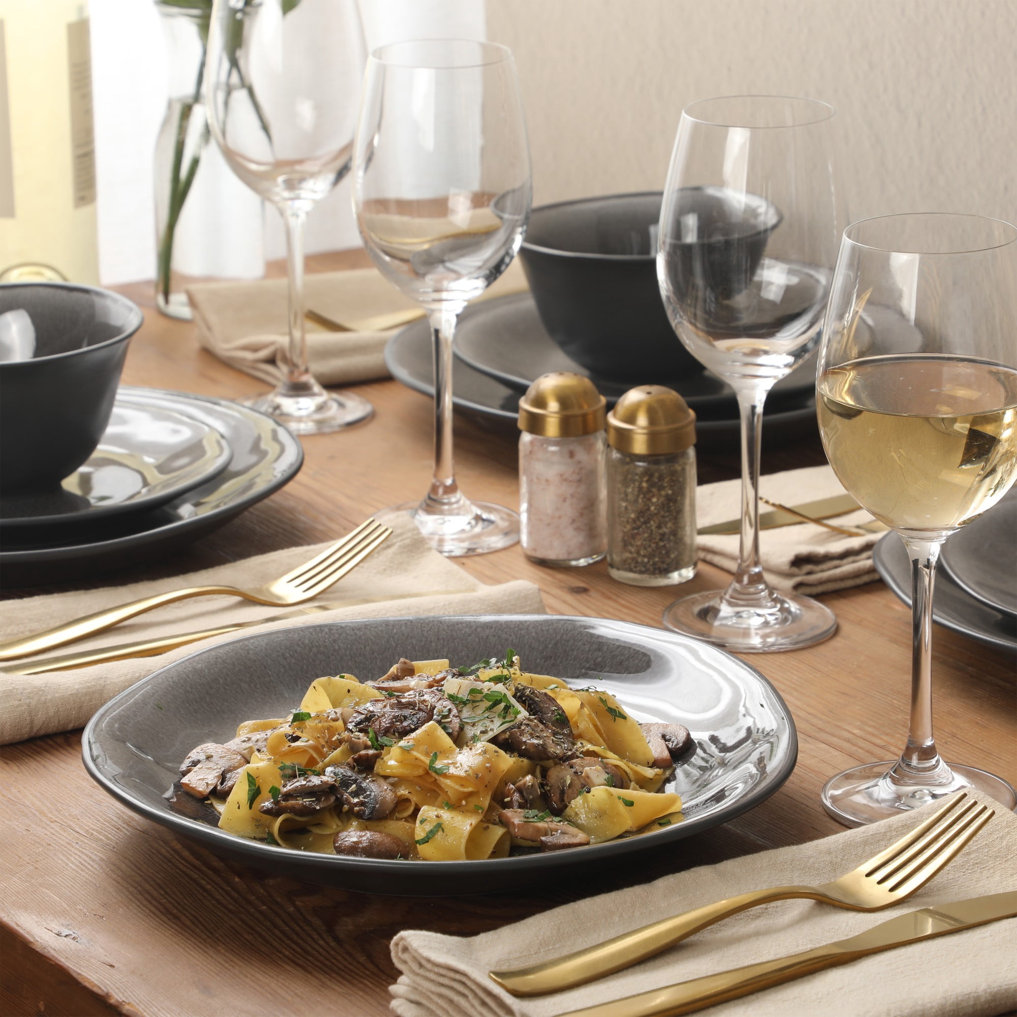 Gibson Elite Port Barton 12-Piece Charcoal Stoneware Dinnerware Set