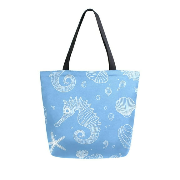 Durable Canvas Tote Bag with Zip Pocket Bags for Woman Shoulder Versatile Carryall for Everyday Use Seahorses Starfish and Shells