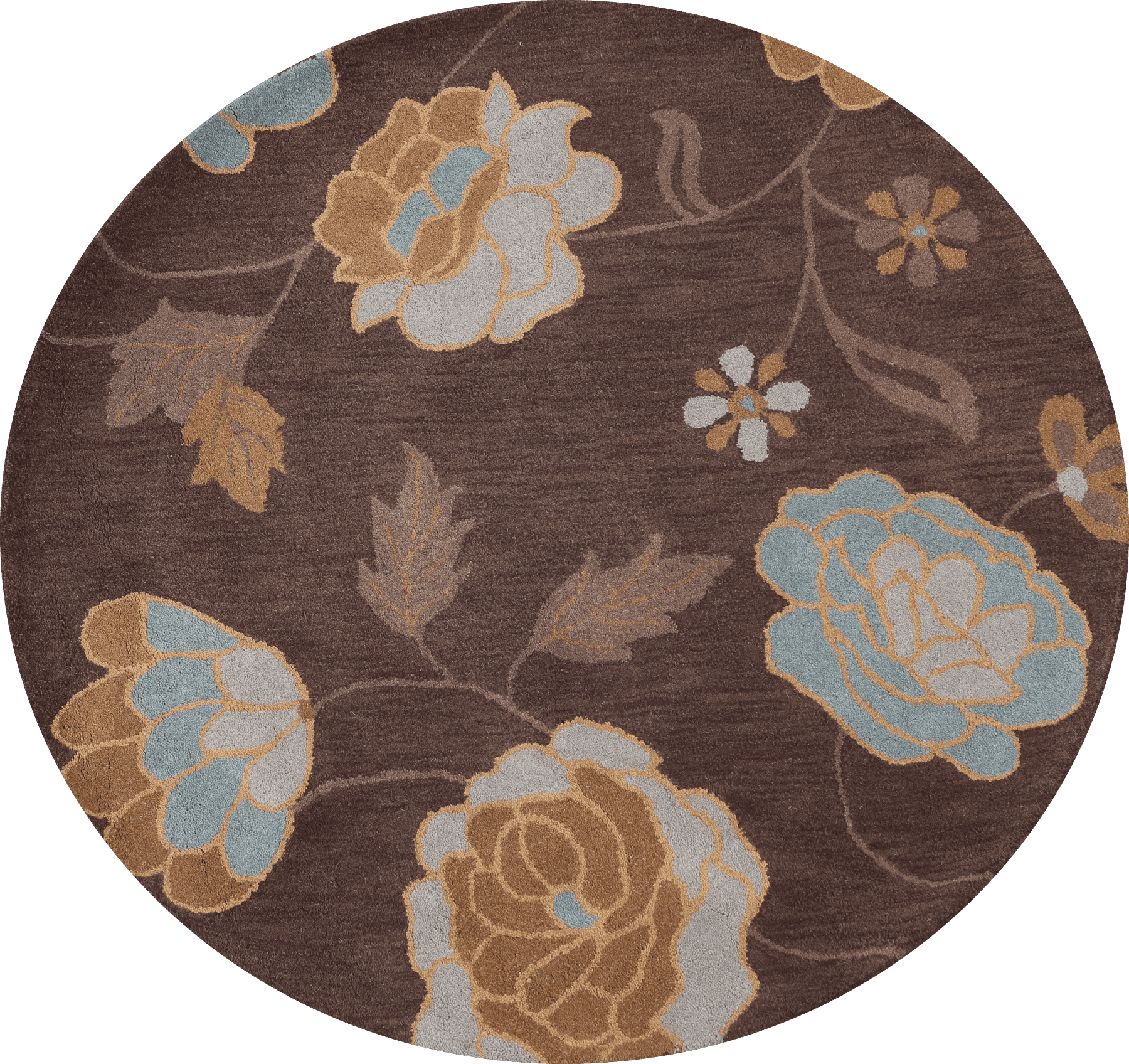 Brown Traditional Floral Oriental Area Rug Hand-Tufted Wool 5x5 ft Round Carpet 