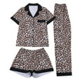 thumbnail image 2 of YMNXA Pajamas For Women Set Short Sleeve Lapel Buttons Leopard Print Tops Shorts Pants Soft 3 Piece Outfit For Home Relaxation And Nightwear Brown L, 2 of 7