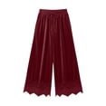 thumbnail image 4 of Lmueinov 2026 Women's Drawstring Elastic High Waist Velvet Wide Leg Pants, Lace Scalloped Hem Loose Casual Trousers with Side Pockets Autumn Winter S-3XL, 4 of 7