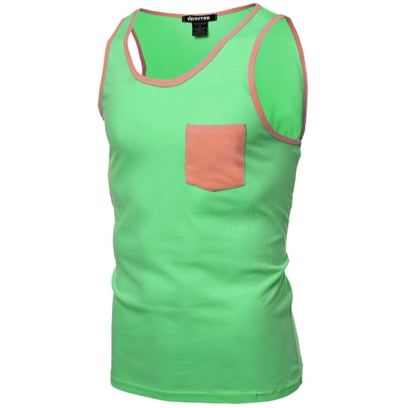 FashionOutfit Men's Neon Color Contrast Pocket Round Neck Tank Tops