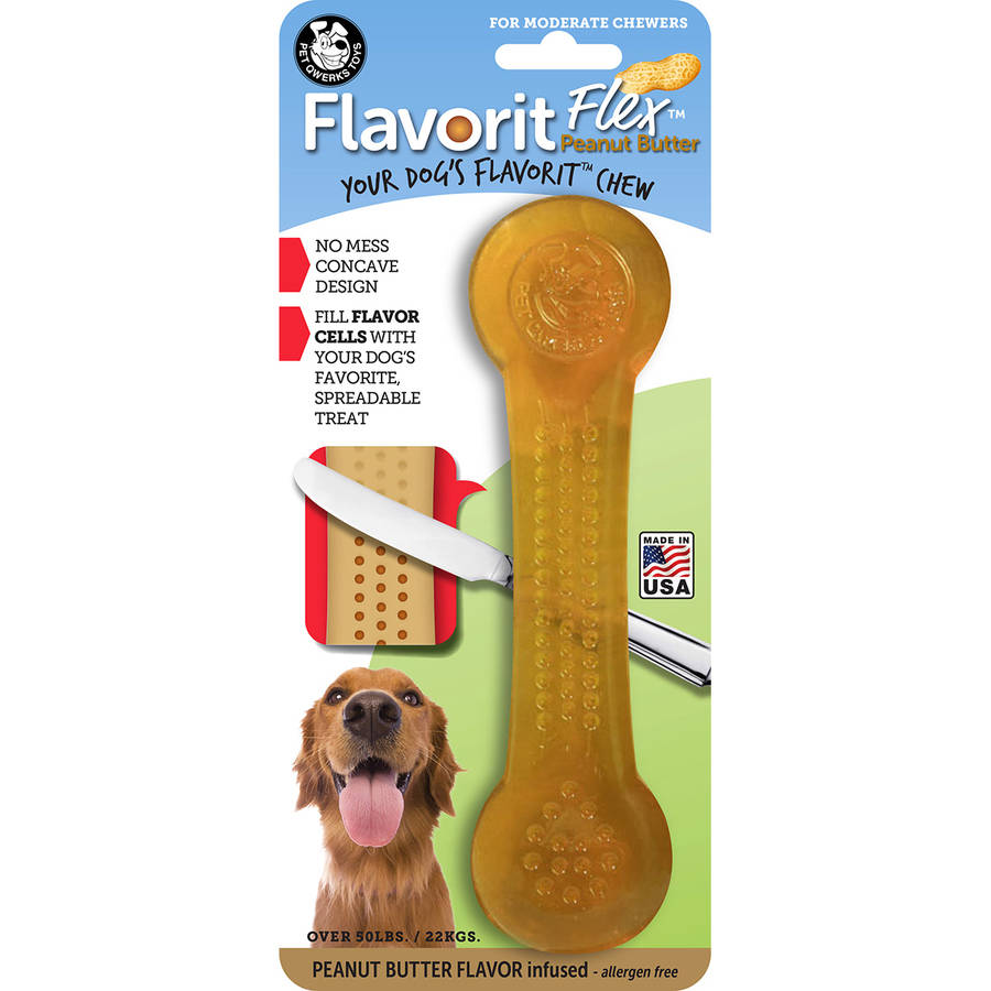 Pet Qwerks Flavorit Flex Bone Dog Chew Toy, Peanut Butter Flavor, Extra