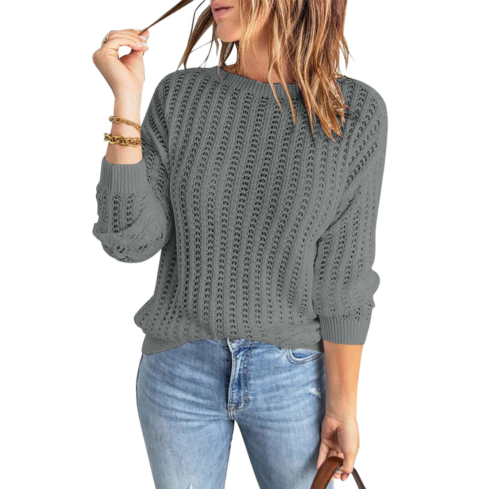 TOWED22 Sweaters For Women 2022, Womens Loose Crewneck Sweaters Casual Long  Sleeve Basic Ribbed Knit Jumper Pullover Tops(Dark Gray,XXL) - Walmart.com