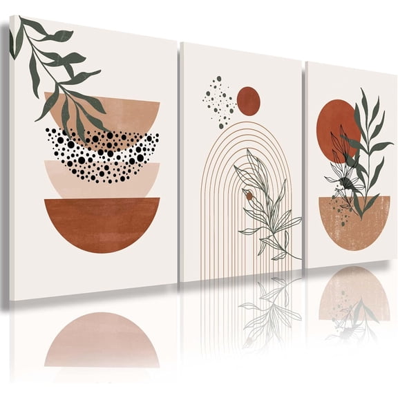 Boho Wall Art Prints, Boho Wall Decor, Abstract Geometric Prints Black Beige Terracotta Minimalist Art, Natural Framed Canvas Prints Artwork For Living Room Bathroom Bedroom Wall Decor