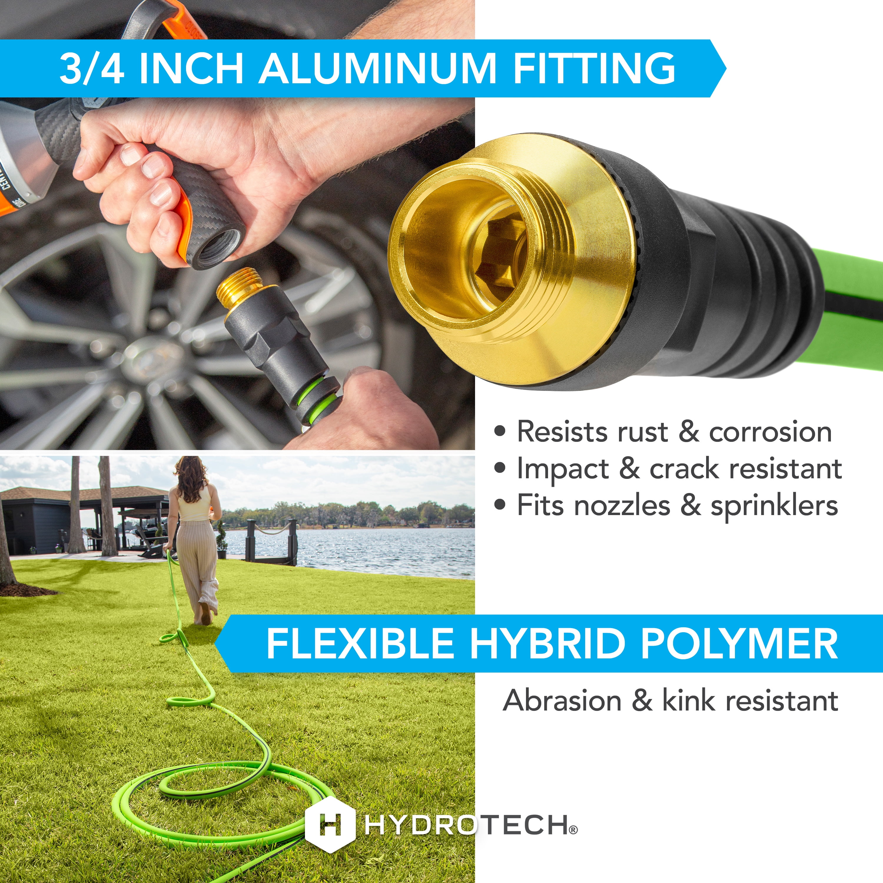 HydroTech Super-Lite 50 ft Garden Hose Hybrid Polymer Rubber 5/8"  – Ultra Lightweight Kink-Resistant Water Hose, Drinking Water Safe, Durable Polymer Construction with Force Control Technology