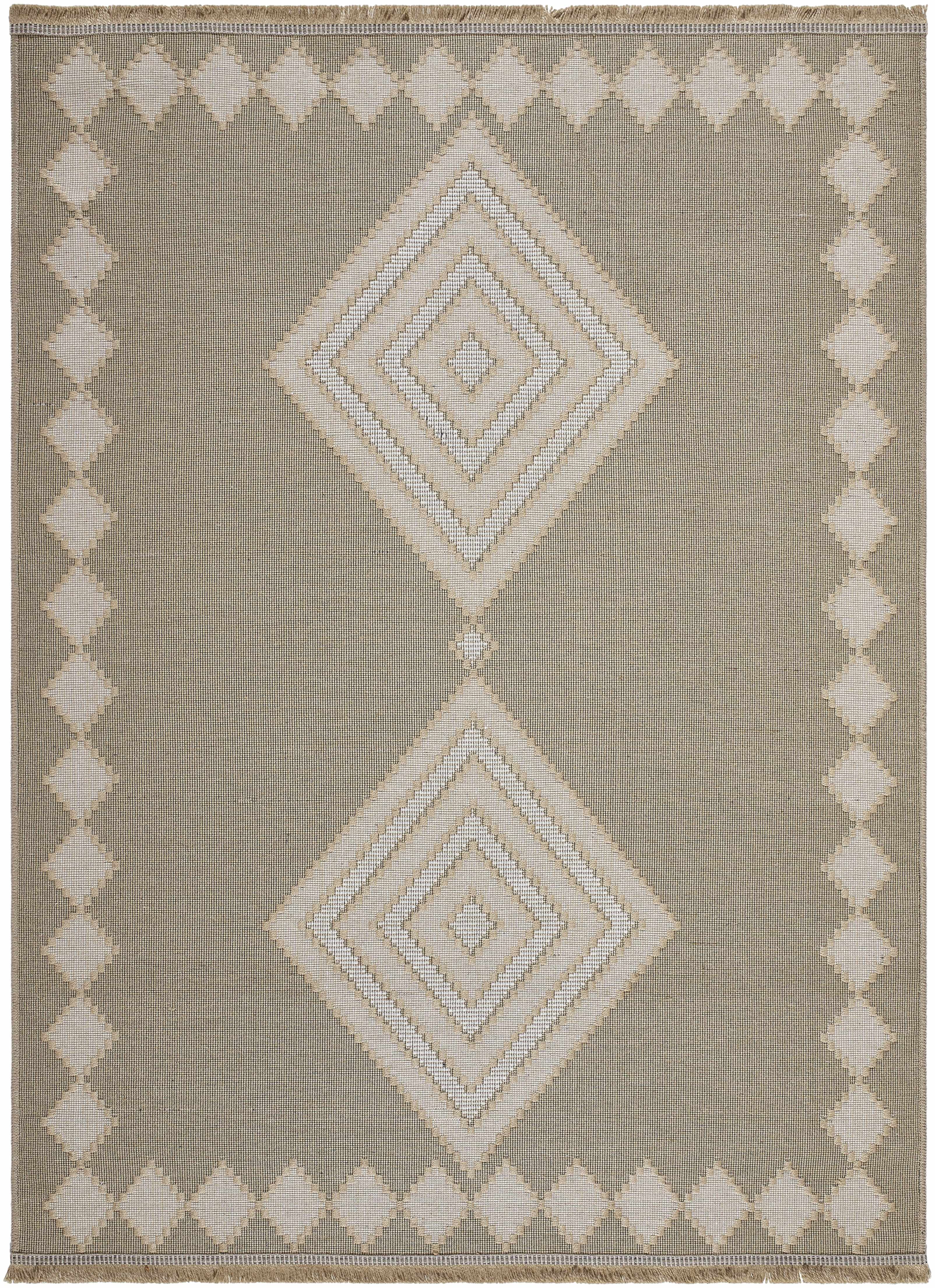 BoutiqueRugs Ziggy Bohemian Jute and Cotton Natural Fiber Textured Area Rug - Boho Moroccan Geometric Area Rug for Living Room, Bedroom - Machine Washable - Tan, Peach, Beige - 2'7" x 4'5"
