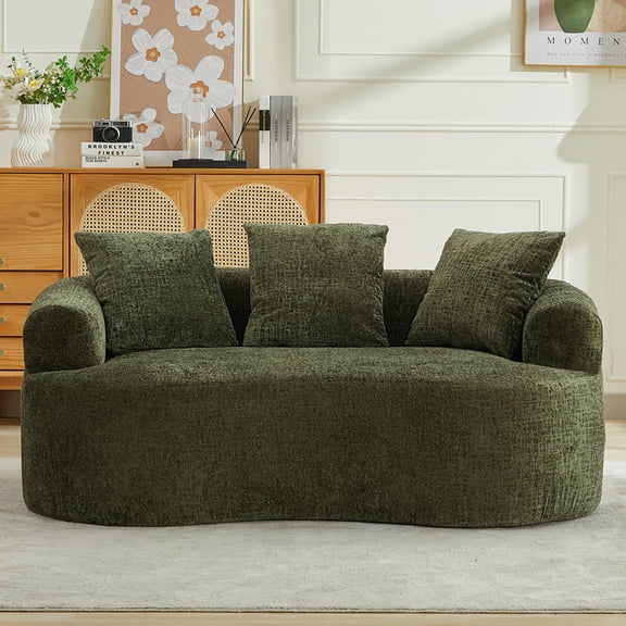 Curved Loveseat, Small Chenille Sofa with 3 Pillows, Deep Seat Couch for Apartment, Living Room, No Assembly Needed