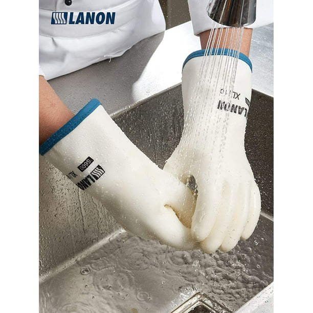 Gants LANON en silicone liquide résistant à la chaleur, gants de four avec  doigts, qualité contact alimentaire, étanche, blanc, taille 9White10 