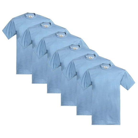 6 Pack Pro Club Men's Heavyweight Short Sleeve Crew Neck T-Shirt - Sky Blue - Small