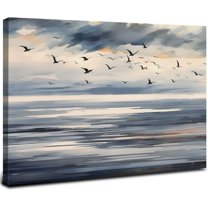 ARISTURING Large Abstract Canvas Wall Art Long Horizontal Modern Art Paintings Seagulls Flying on Storm Eve Artwork Pictures for Living Room Bedroom Wall 20x16inch