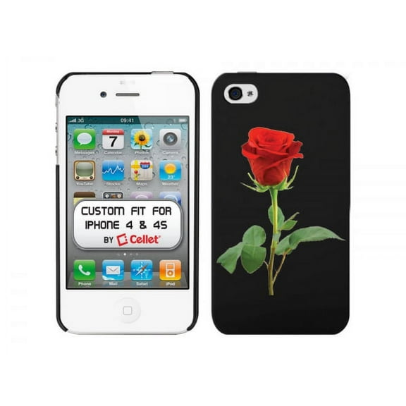 Cellet Black Proguard with Single Red Rose for iPhone 4 & 4S