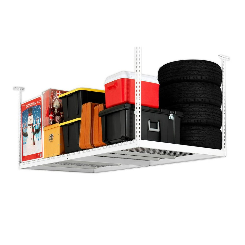New Age Products 4Feet by 8Feet Ceiling Mount Garage Storage Rack White