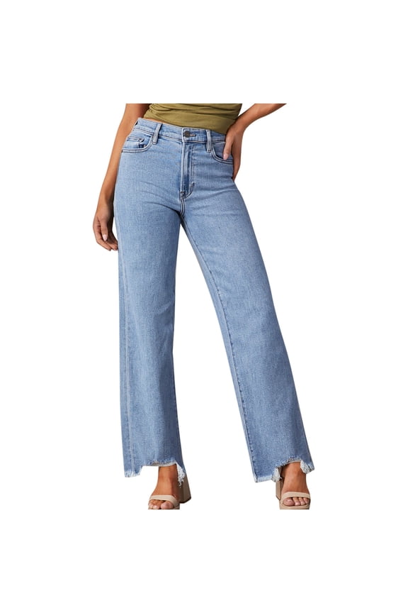 Western Jeans for Women Women's Wide Leg Jeans High Waisted Stretchy Straight Leg Jeans Loose Denim Pants with Pocket S-64 Light Blue L