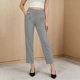 thumbnail image 3 of Pounoo Capri Pants for Women High Waisted Double Button Pleated Detail Straight Fit Trousers Office Wear Wrinkle Resistant Bottoms, 3 of 8