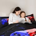 thumbnail image 4 of Manfei Blue Red Gamepad Twin Bedding Sets 7-Piece, Geometric Striped Honeycomb Bedding Comforter Set, Teen Boy Girl Kid Reversible Sheet Sets, Luxury Bedroom Decor, 4 of 7