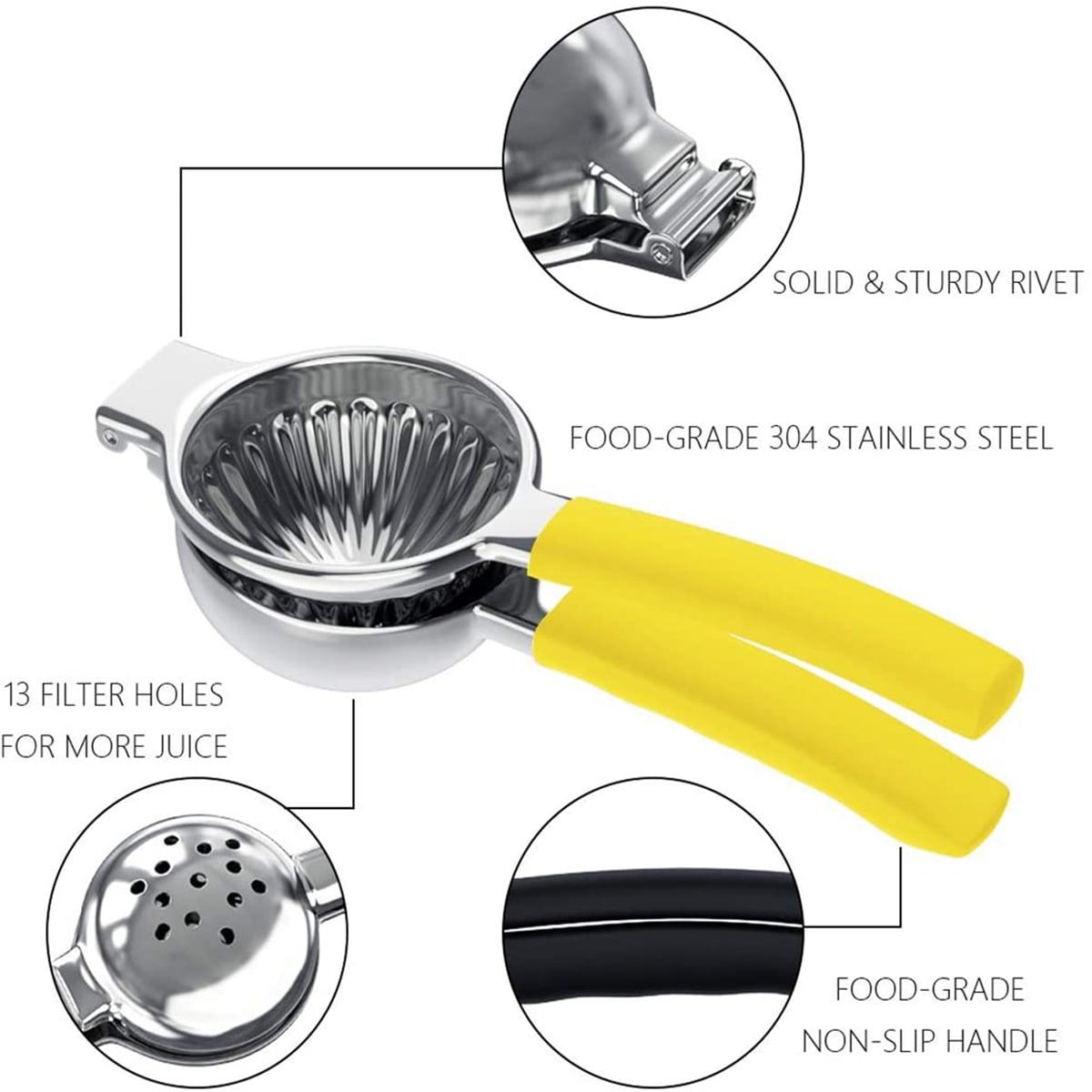 Kepooman 3.54" Handheld Stainless Steel Lemon Squeezer with Non Slip Silicone Handle for Orange Citrus, Yellow Kepooman 3.54" Handheld Stainless Steel Lemon Squeezer with Non Slip Silicone Handle for Orange Citrus, Yellow
