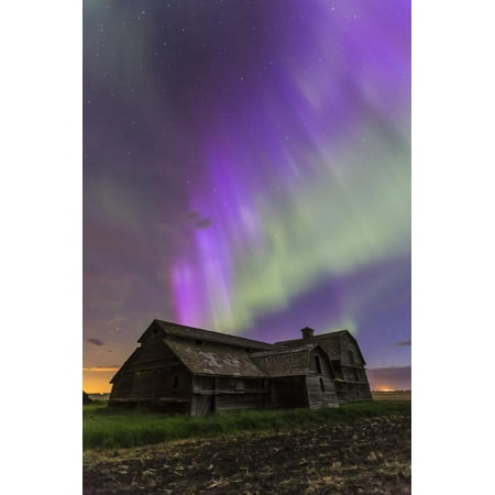 Purple Aurora over an Old Barn in Southern Alberta, Canada Print Wall Art By Stocktrek