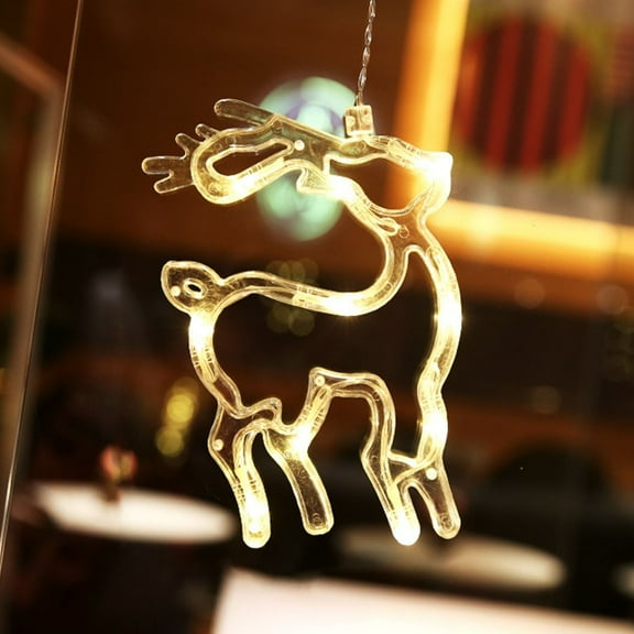 Gcvizuso Christmas Lights, String Lights, Christmas LED Snowflake Santa Deer Hanging Sucker Lamp Window Ornaments Decoration For Home 2023 New Year Decor