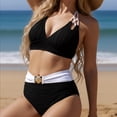 thumbnail image 6 of JoveMarine Women's Sexy Halter Bikini Set Two-Piece Swimsuit with Removable Padded Cups & Wire-Free Support for Summer Beach Vacation and Pool Party Black L, 6 of 7