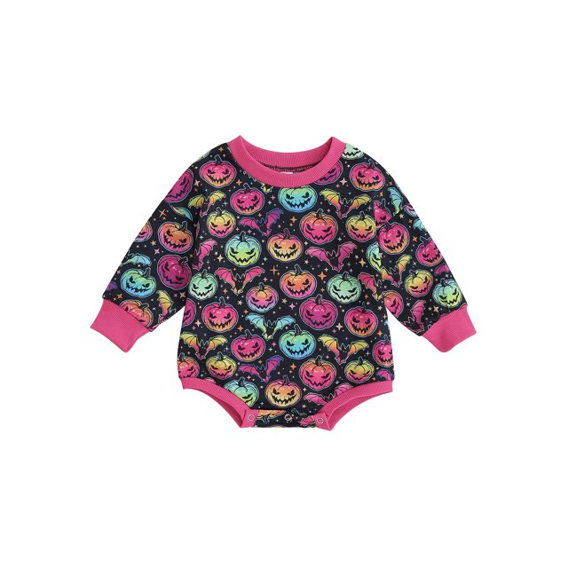 Fortune Bébé Fille Halloween Romper à Manches Longues Fantôme Sweatshirt Imprimé Citrouille Combinaisons