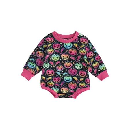 

GXFC Baby Girls Halloween Romper Sweatshirt 3M 6M 9M 12M 18M Newborn Long Sleeve Pumpkin Floral Print One Piece Jumpsuit Halloween Fall Bodysuit Clothes for Infant Girls