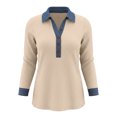 thumbnail image 6 of Ihhxva Plus Size Women's Knit Sweater with Denim Collar Slim Fit Stretchy Ribbed Button-Up Pullover Casual Long Sleeve Winter Tunic Top S-3XL, 6 of 6