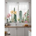 thumbnail image 4 of Sheer Curtains 63 Inch Length 2 Panels Set for Bedroom, Green Cactus Semi Sheer Curtains for Windows, Spring Floral Watercolor Botanical Voile Window Treatments Rod Pocket Curtain, 4 of 7