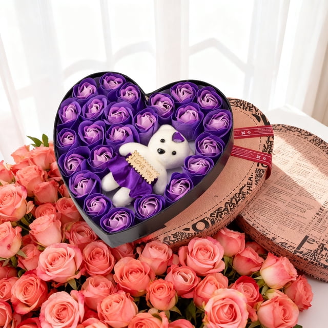 Canasta de rosas perfumadas, regalos de amor, cesta de hierro de 10 cm, accesorios florales para San Valentín, jabón de baño con pétalos de rosa, cajas de jabón con forma de corazón, regalos de cumpl