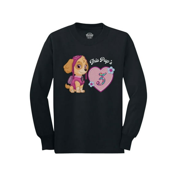 Paw Patrol Birthday Shirt Skye 3rd Birthday Girl Toddler Kids Long Sleeve Tshirt 2T Black