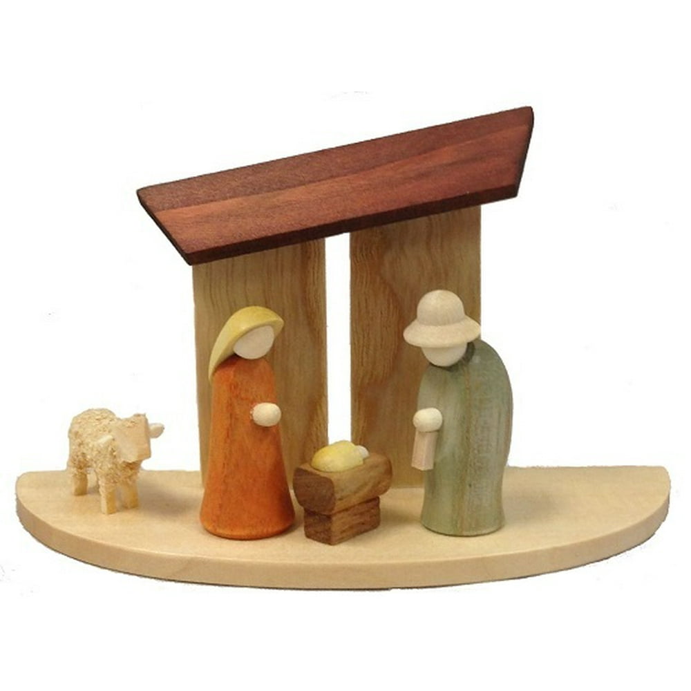 Modern Colored Miniature Nativity Scene German Wood Christmas Figurine