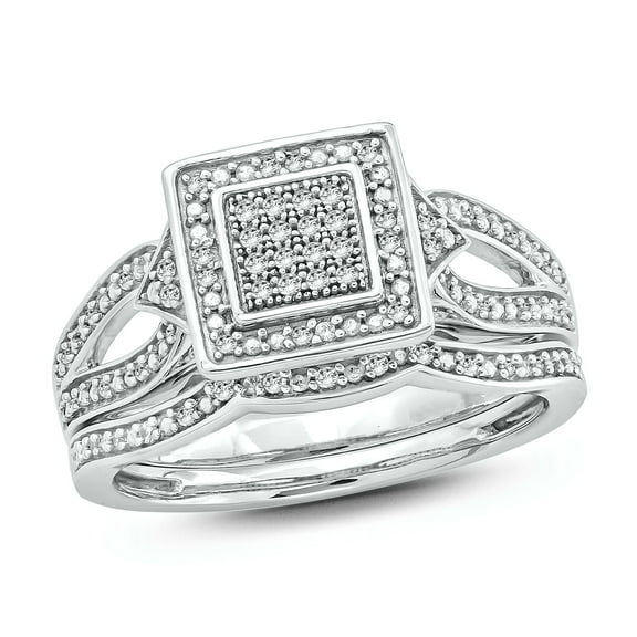 Cali Trove Sterling Silver 1/5 Ct Round White Diamond Cluster Engagement Wedding Ring Set