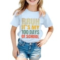 thumbnail image 1 of SUXIAN T-Shirts pour Enfants Mode Décontractée Imprimé Col Rond Ample Manches Courtes T-Shirt Haut Col Rond Hauts pour Filles Bleu Clair_002 3-4 Ans, 1 of 4