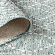 NICOLE MILLER NEW YORK Corin Distressed Indoor Outdoor Area Rug, UV Fade Resistant, Low Pile, Aqua/Cream, 710x102